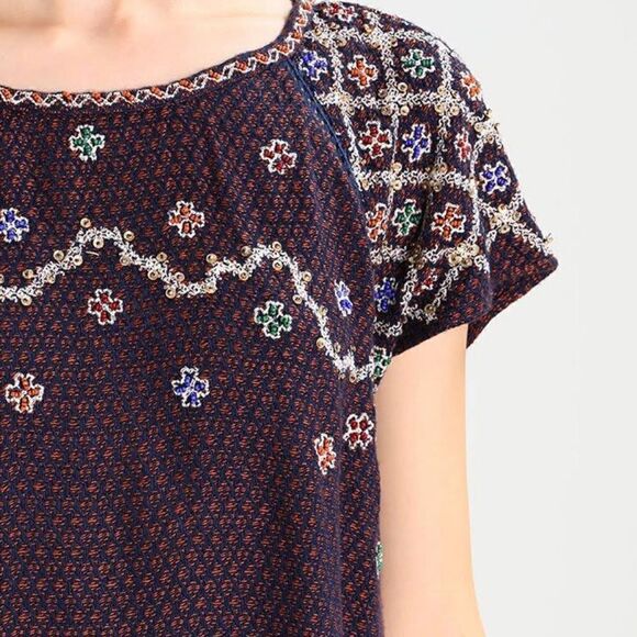 Free People IN THE CLOUDS Dark Knit Embroidered Sweater Tunic / Mini Dress - Picture 5 of 16